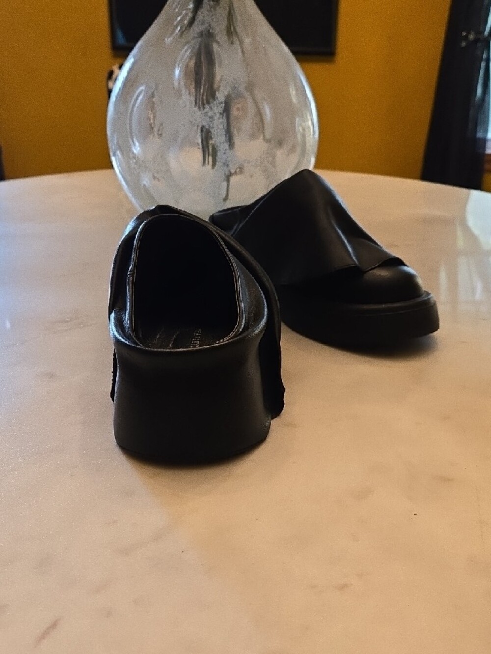 Black Leather Slide Mules - Women's Casual Slip-On - Picture 3 of 5